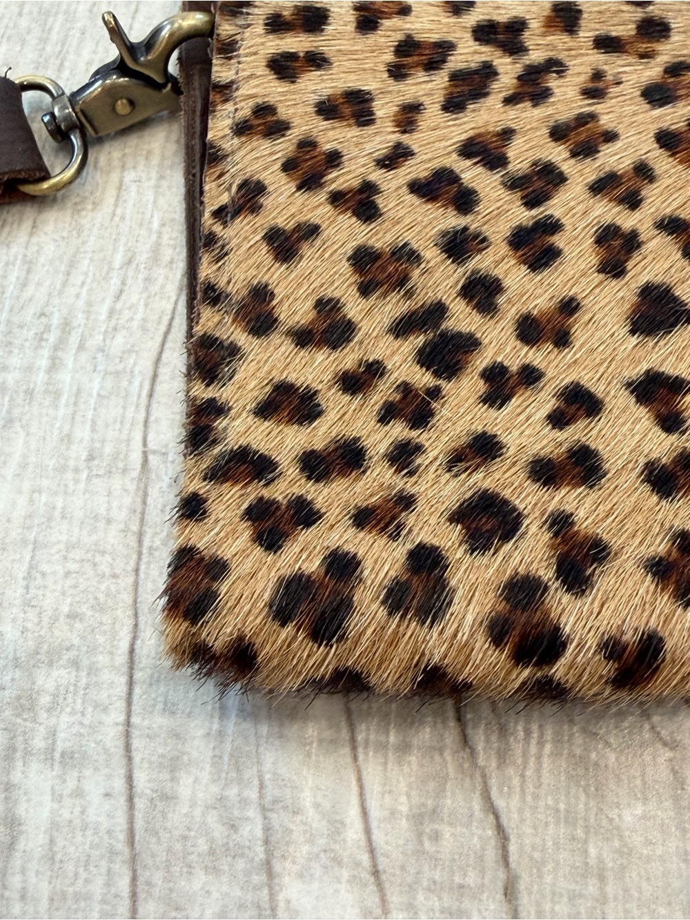 Upcycled Leopard Print Wristlet Clutch - Brown - Picture 8 of 8